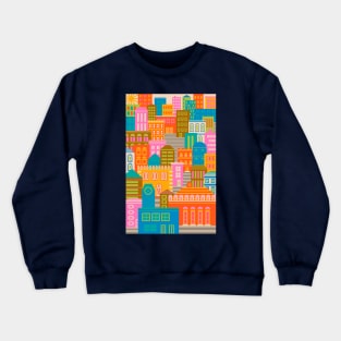 CITY LIGHTS BY DAY Vintage Exotic City Travel Poster - UnBlink Studio by Jackie Tahara Crewneck Sweatshirt